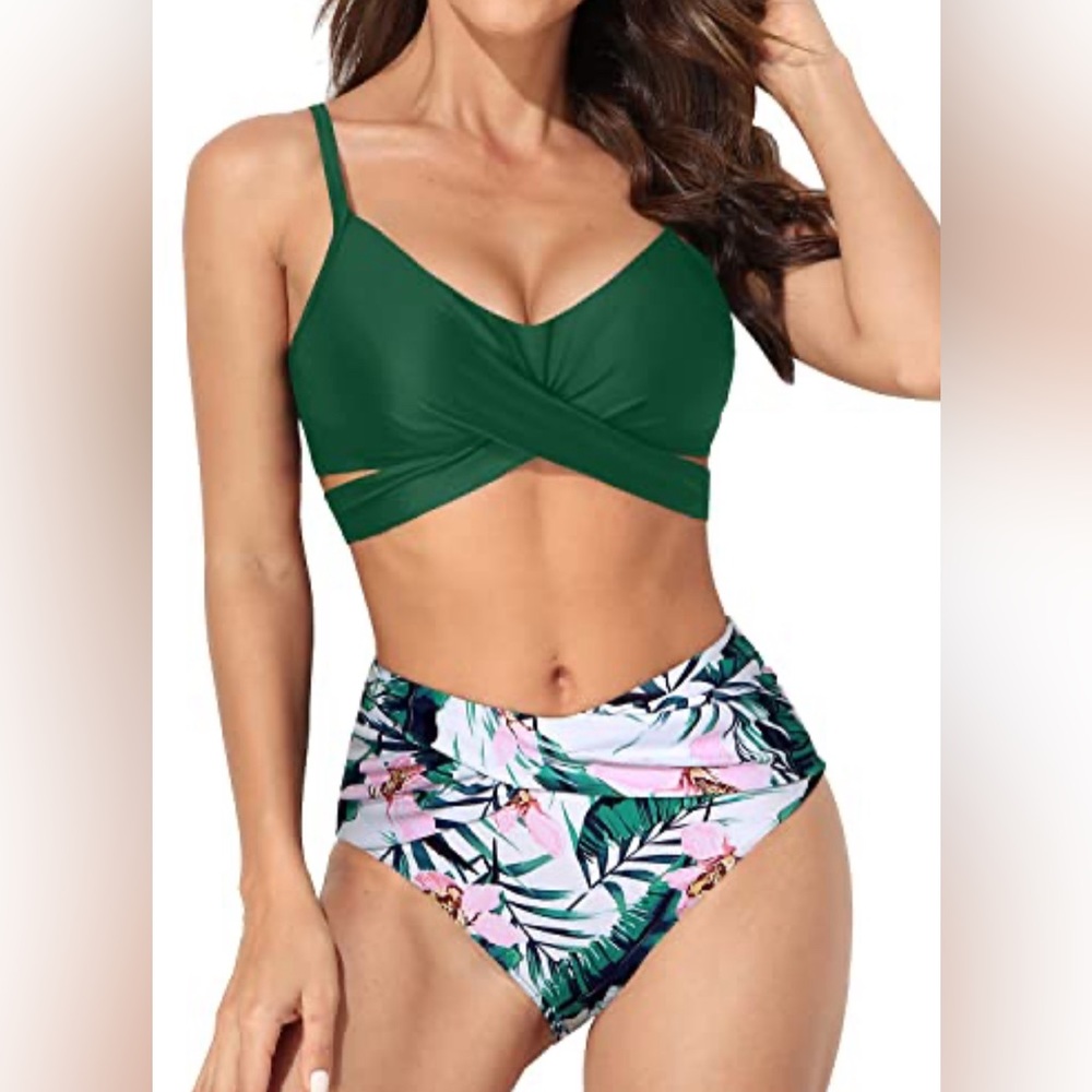 High Waisted Twist Front Push Up Bikini Set Criss Cross Push Up Bikini